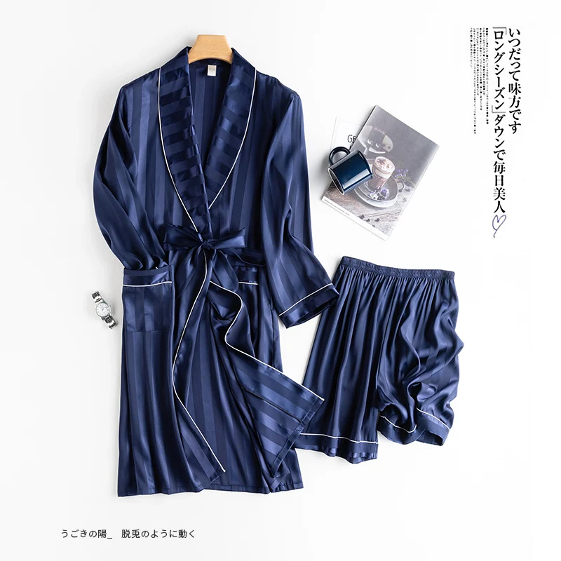color1 men's bathrobe ice silk hooded szlafrok pajamas sexy badjas kimono men bathrobe man's gown roupao peignoir homme sol - Цвет: color1