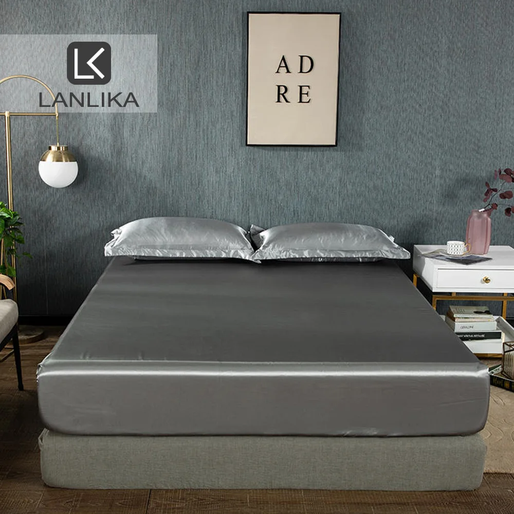 Lanlika 1 шт. роскошная Серебристая атласная шелковая серая простыня наматрасник с