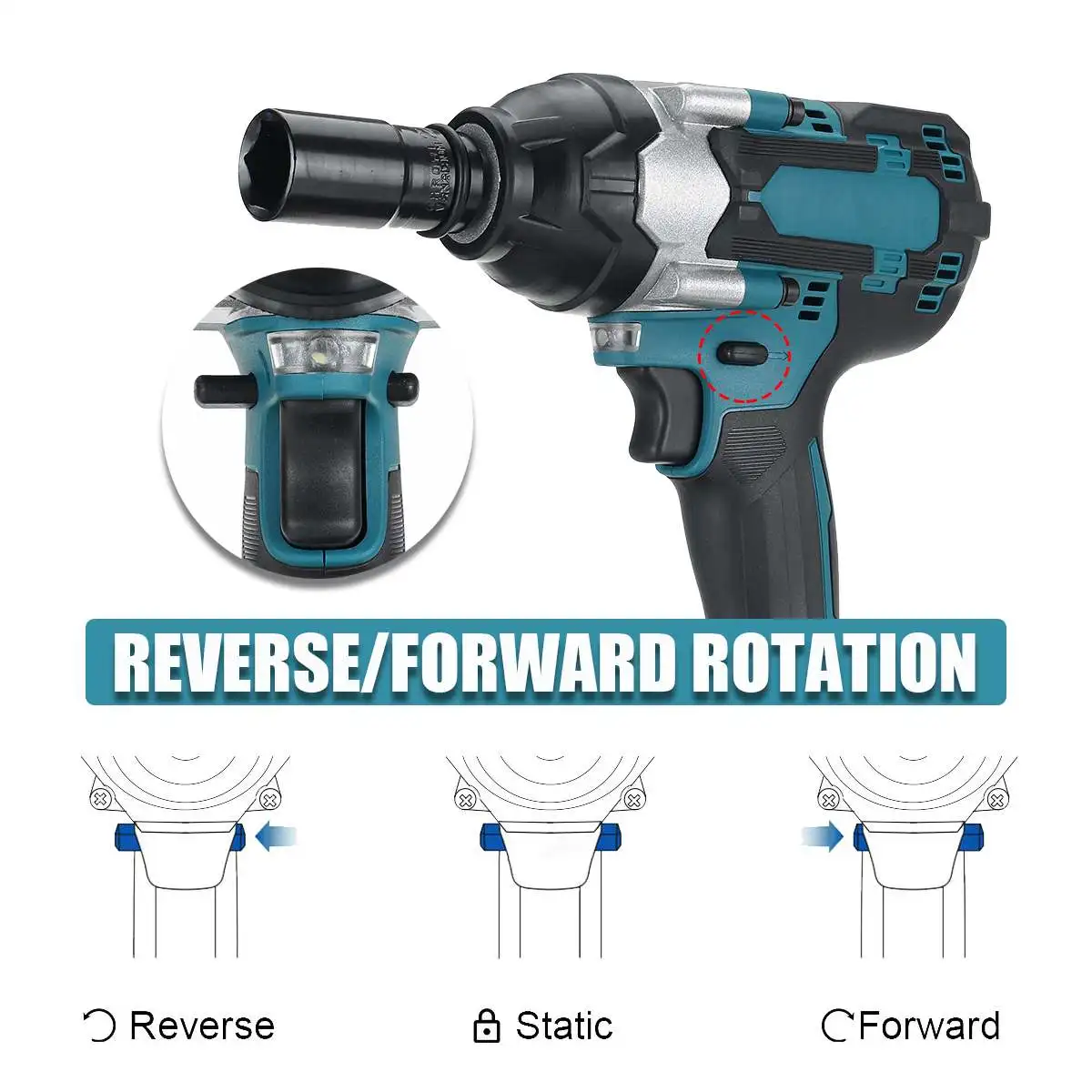 2000N.M Cordless Electric Impact Wrench 1/2 inch Socket Power Tools Car Repair 588Vf Li Battery +LED Adapt to Makita | Инструменты