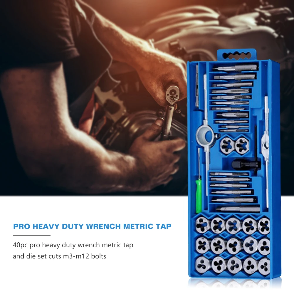 

40pcs Screw Tap Die Set Practical Durable Multi-functional External Thread Cutting Tapping Hand Tool Kit w/Wrench