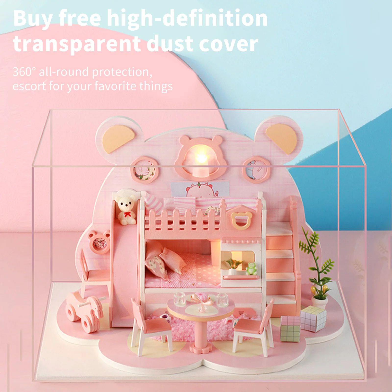 

Create Cottage Hand-Assembled Equipped With An LED Warm Light Doll Exquisite Design Dolls Accessories House Bear Dream Model