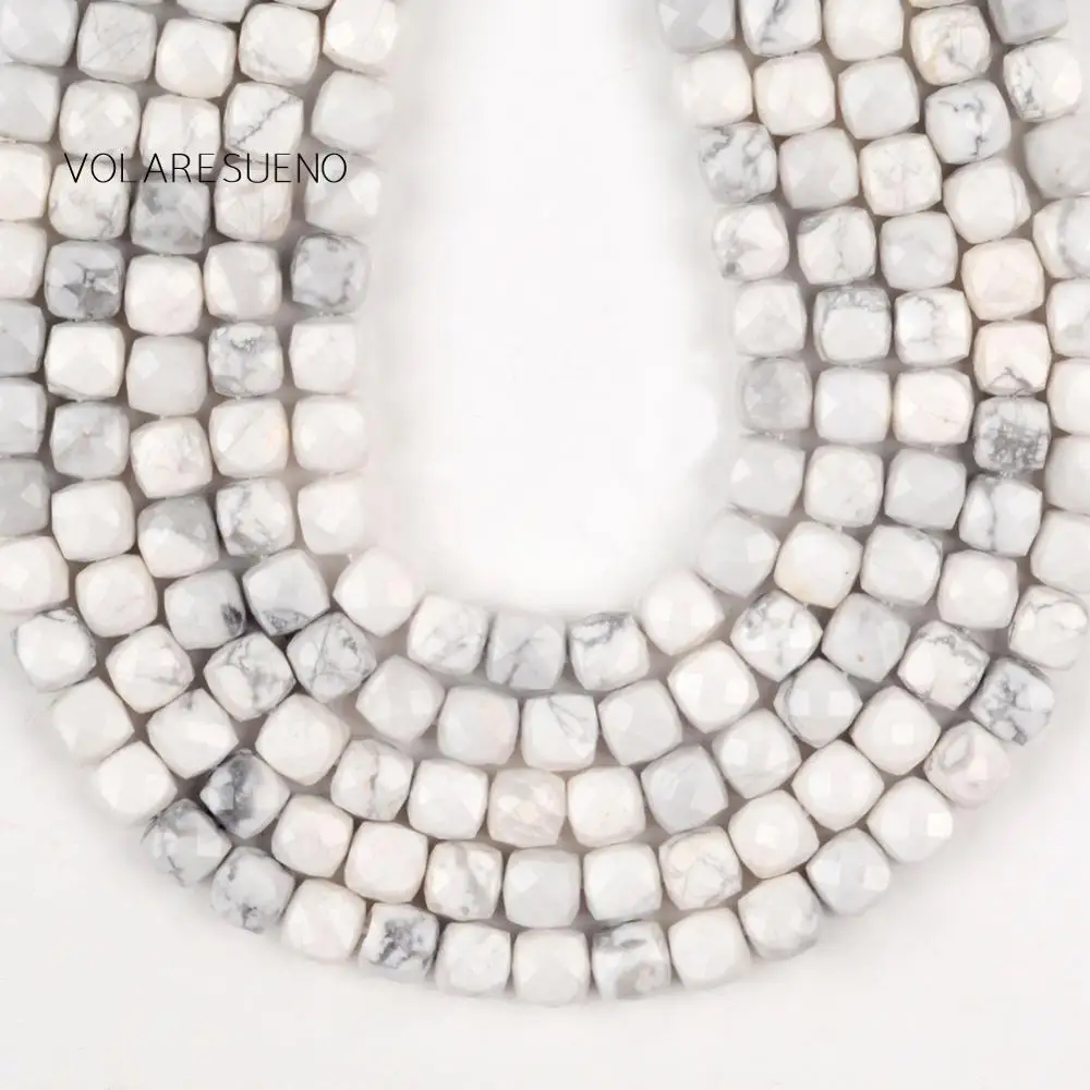 

Natural Gem White Howlite Faceted Square Beads For Jewelry Making DIY Needlework Spacer Stone Beads Bracelet Charms Necklace 15”