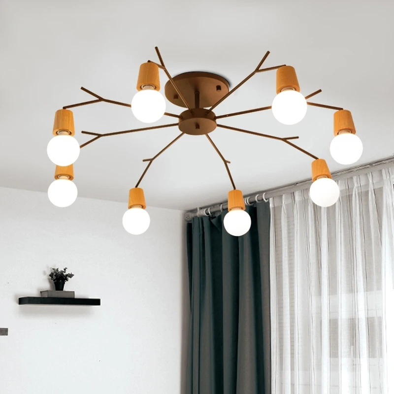 Деревянный потолочный светодиодный светильник люстра паук в стиле лофт