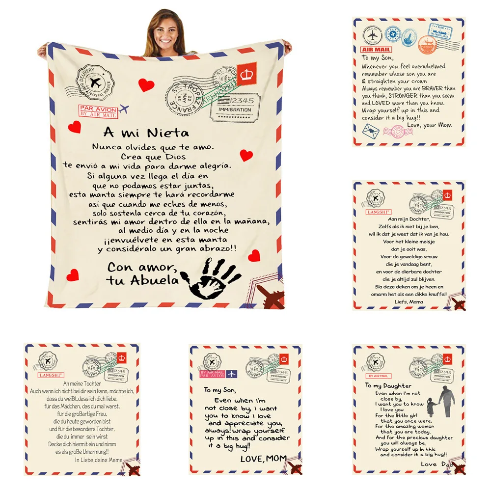 New Flannel Blanket Letter 3D Printed Envelope Love Warm Quilts Air Mail Print To Daughter Son Wife Wrap Family Gi | Мать и ребенок