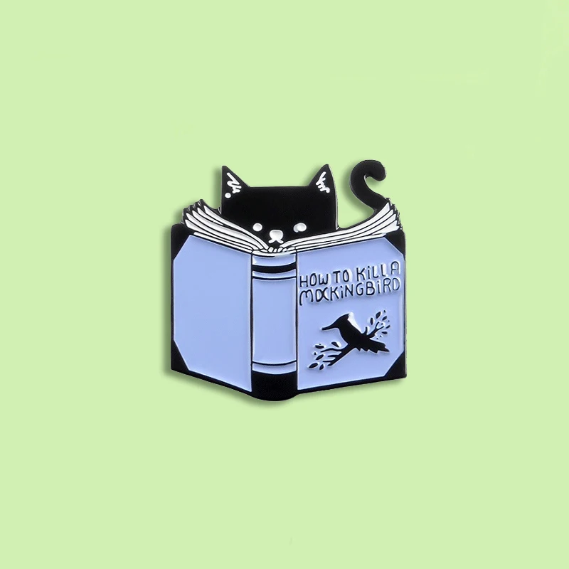 Черная металлическая брошь с эмалью для чтения кота персональный значок как