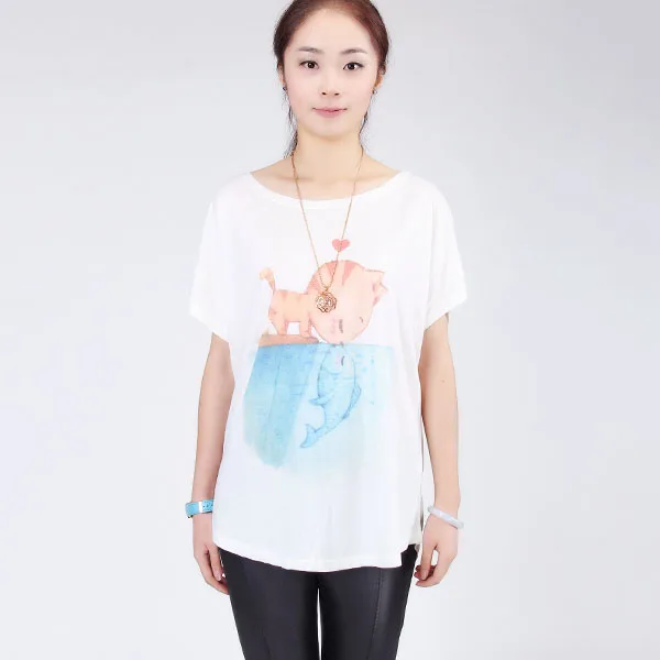 Модная женская Свободная хлопковая футболка с коротким рукавом и принтом кошек