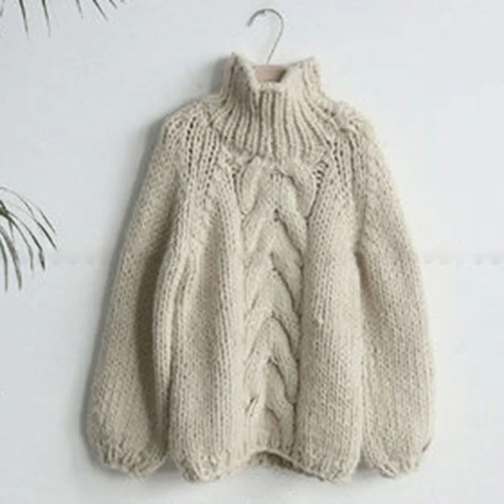 Женский Теплый свитер-водолазка толстый трикотажный пуловер в рубчик зима-осень