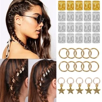 80pcsset mix color hair braid dreadlock beads cuffs rings tube accessories opening hoop circle stars leaf hair decorations