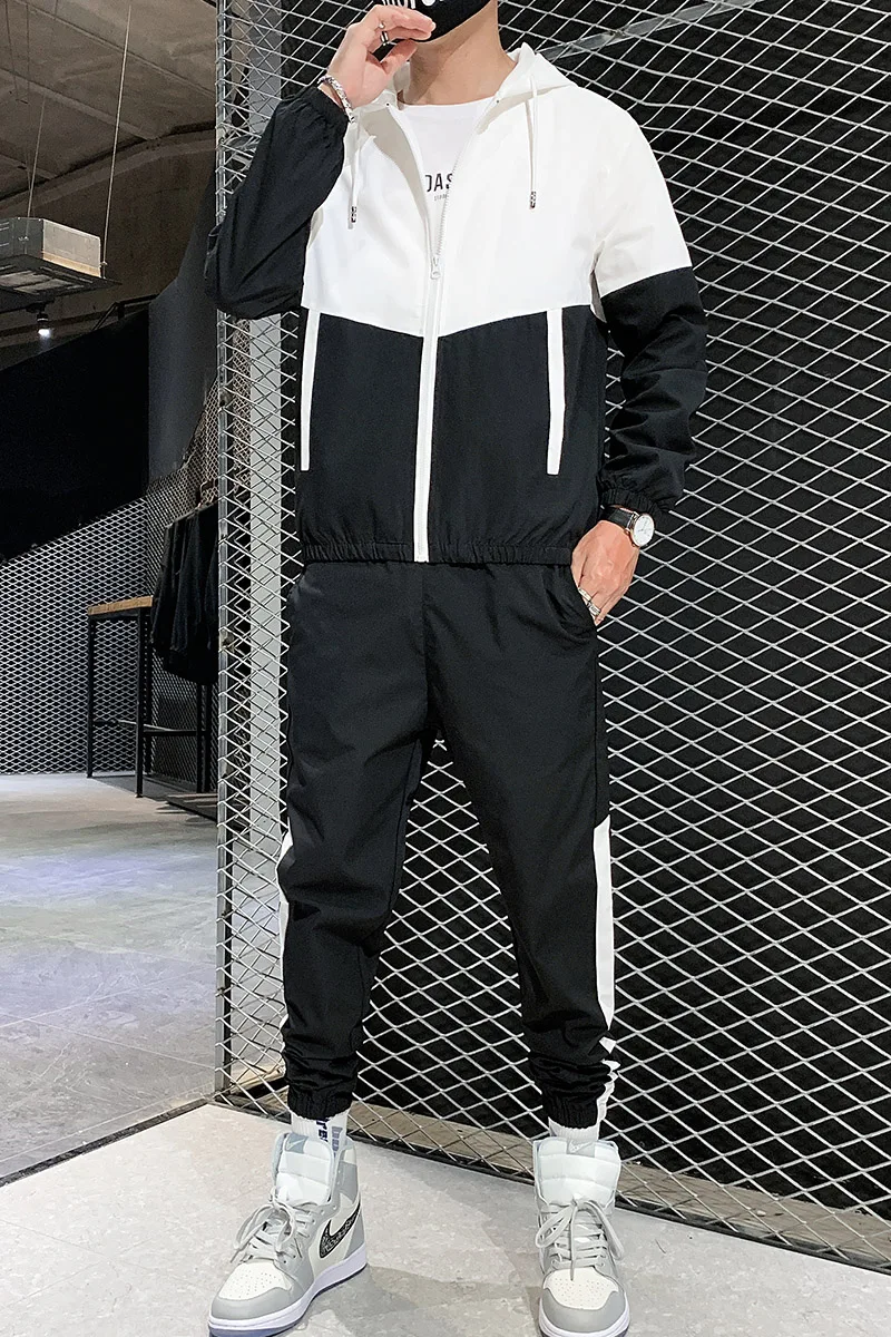 

Hip-hop Suit Male 2021 New Set Track Suits Sweatsuit Man Tracksuit Mens Sets Pant Zipper Pockets Outwear 2PC Jacket+Pants Sets