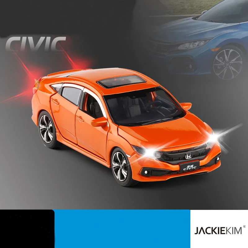 Новинка 1/32, имитация, Honda Civic, Игрушечная модель, литье под давлением, со звуком и светильник, игрушка-автомобиль, подарок на день рождения для детей - Цвет: Оранжевый