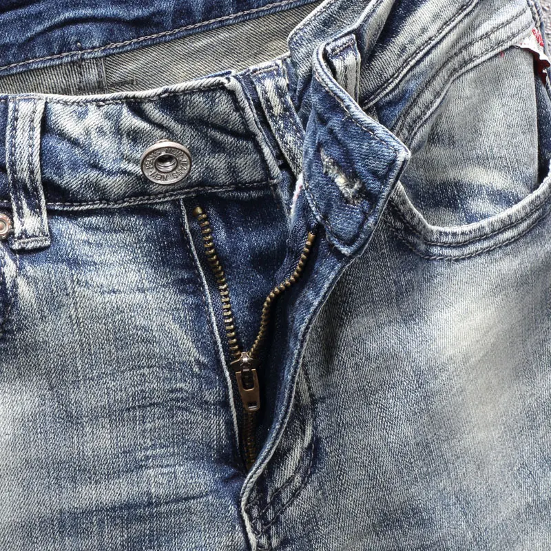 European Vintage Fashion Men Jeans Retro Light Gray Blue Elastic Designer Slim Jeans Men Korean Style Plain Casual Denim Pants