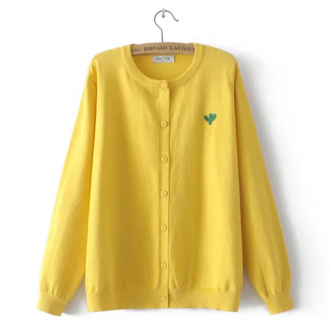 Женский трикотажный кардиган с вышивкой, Свободный джемпер с длинным рукавом и круглым вырезом, осень 1112