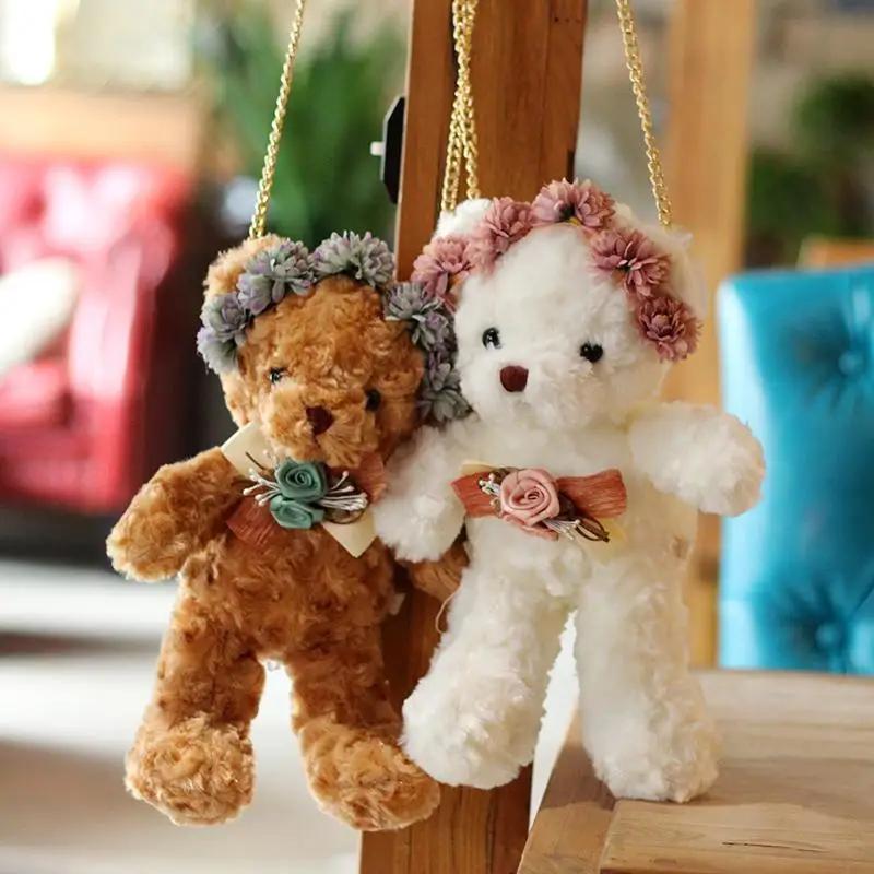 

30cm Kawaii Smile Bear Soft Plush Doll Lolita Shoulder Bag Fashion Crossbody BagsToddler Kid Animal Bags for Women