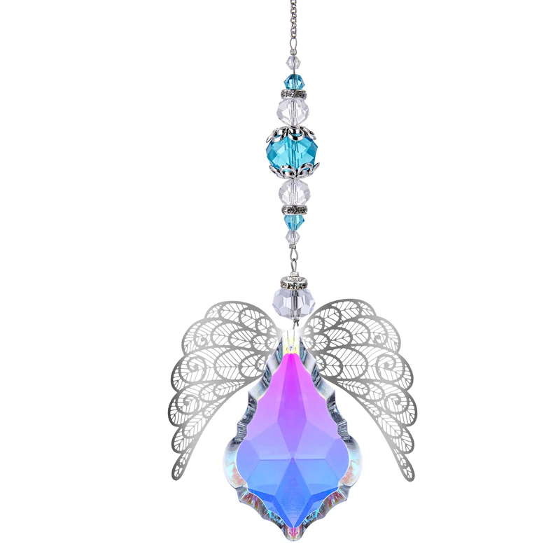 

H&D 63mm Maple Leaf Crystal Ball Prisms Suncatcher with Angel Wings Window Hanging Pendant Ornament Rainbow Maker Home Decor