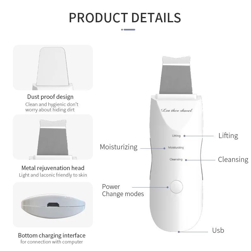 JinKaiRui Ultrasonic Shovel Skin Massager Portable Scrubber Vibration Clean Exfoliation Blackhead Removal