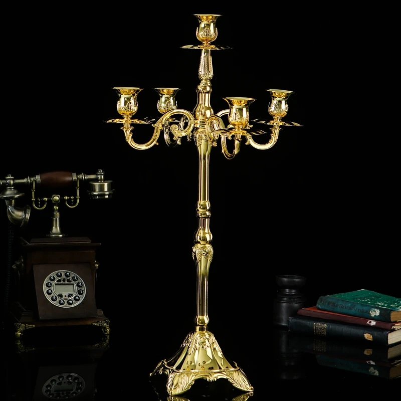 Скандинавские античные золотые подсвечники металлические с пятью рукоятками