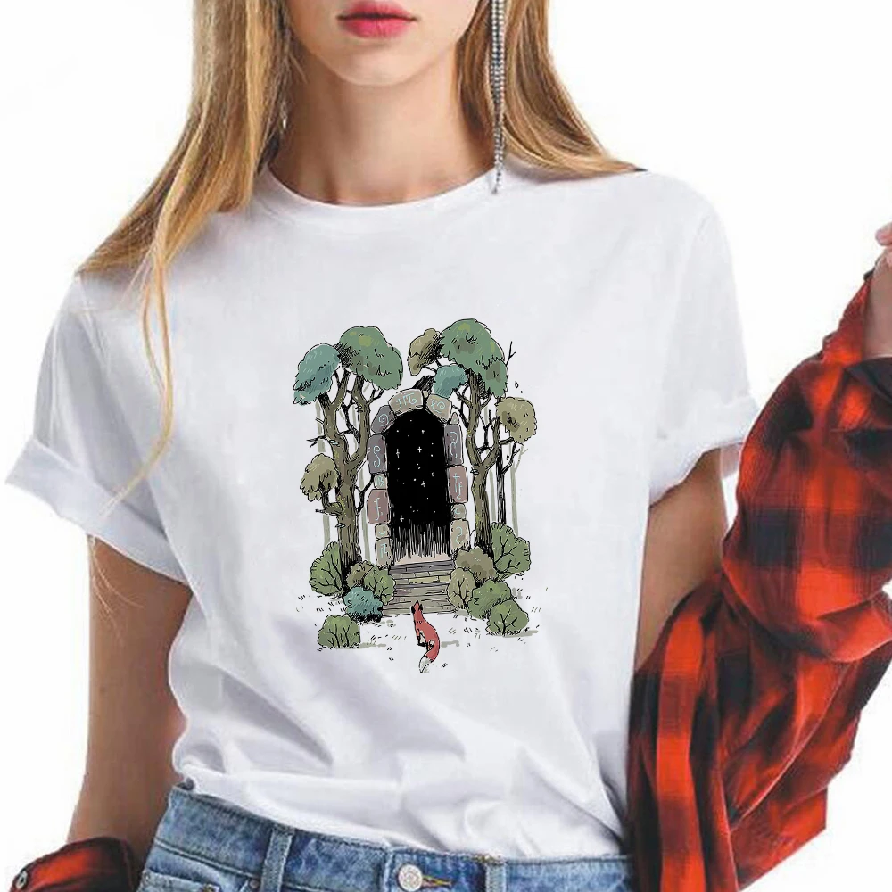 

Aesthetic Style Short Sleeve Top Tees T-shirt Women The Mysterious Stone Gate And Sky Printed 2021 Summer New Tshirt Femme