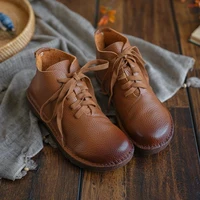 handmade genuine leather martin boots lace up combat boots retro chunky ankle boots 2020 winter boots coffeebrownoff white