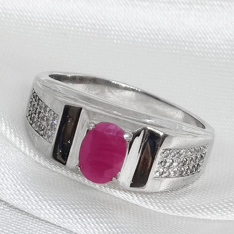 Мужское кольцо с натуральным Рубином MeiBaPJ простое цветком вечерние ювелирные