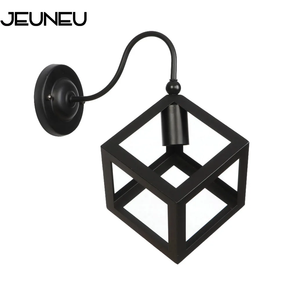 Железный квадратный настенный светильник в стиле ретро E27 2 цвета|Настенные