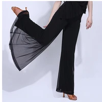 latin dance pants black mesh trumpet trousers flamengo samba tango salsa cha cha clothes female adult practice pant wear