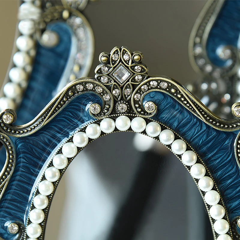 Античное Латунное синее жемчужное зеркало 4x6 дюймов овальное металлическое в