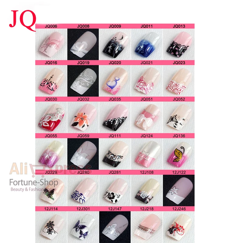 JQ 24 шт./компл. предпроектированные искусственные ногти Полный Типсы 10 размеров