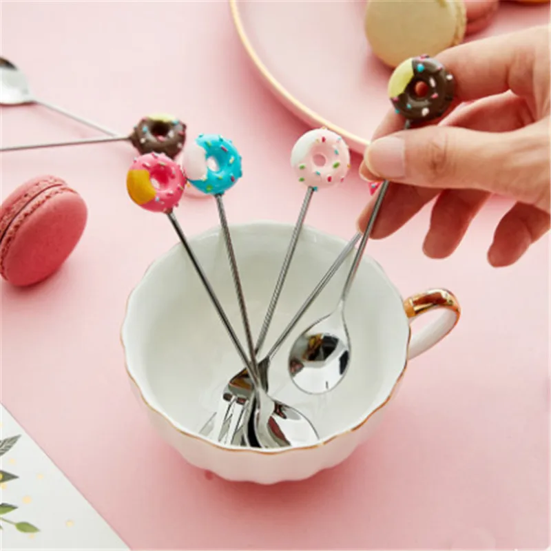 1 шт. Нержавеющая сталь пончик столовая ложка вилка с милым принтом сердечки для