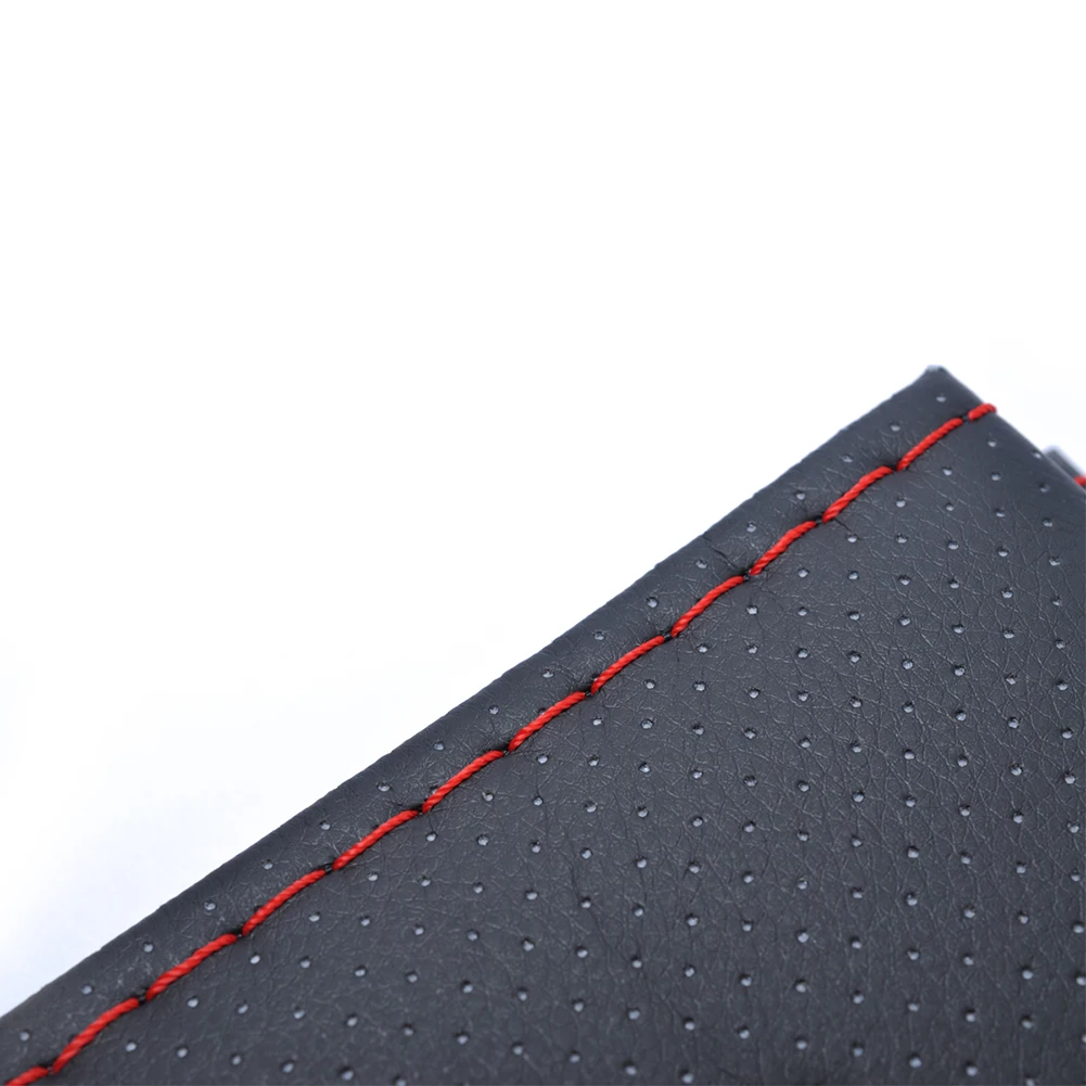 

38CM Manual Sewing Full Coverage Pores Steering Wheel Cover Black Red Car Interior Decorative Accessories