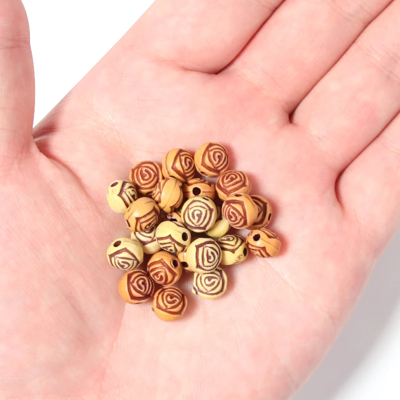 

100Pcs/Lot 8mm Acrylic Beads Imitation ood Color Round Flat Spacer For Bracelet Necklace Jewelry DIY Accessories