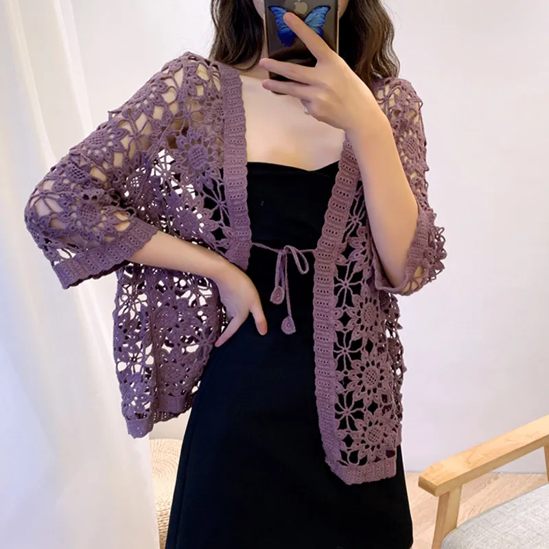 Женская винтажная кружевная блузка ажурная в Корейском стиле пикантный ажурный