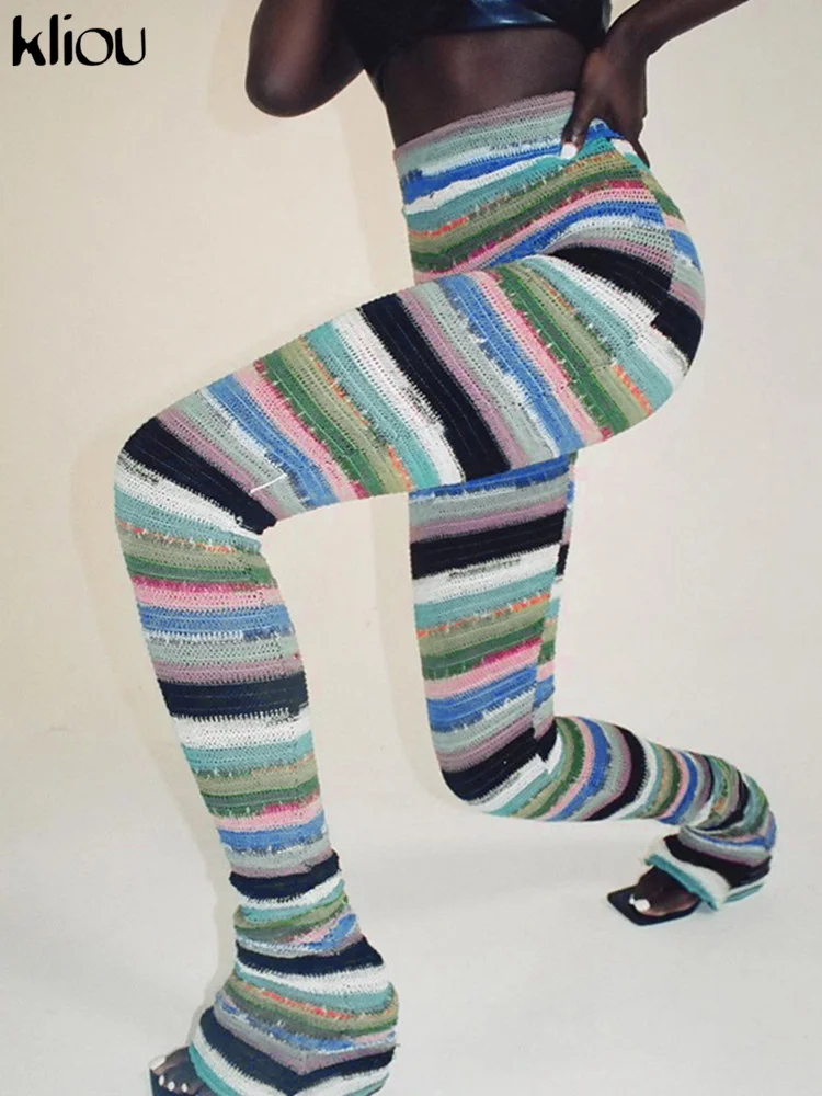 

Kliou брюки для женщин популярные Y2K Цвет Блокировка полоса High Street Стиль Jurk высокая Талия Оболочка тонкая женская одежда