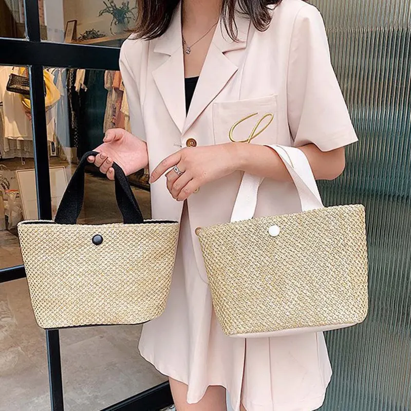 

Женская соломенная сумка ручной работы, плетеная Сумка-тоут, летние богемные пляжные сумки, роскошная Брендовая женская сумка