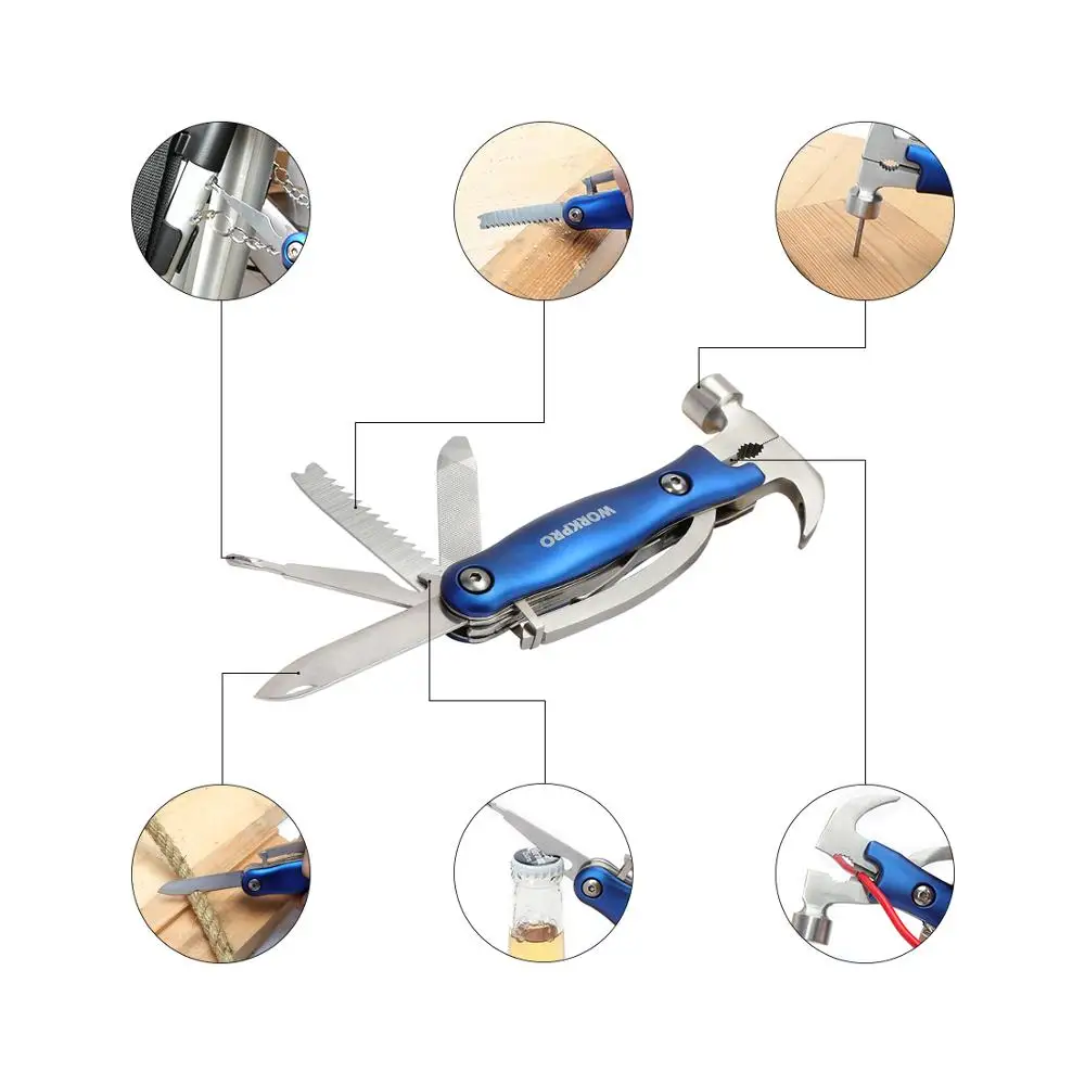 

WORKPRO 12-in-1 MultiTools Plier Hand Tools Set Wire Stripper Hammer With Knife Foldable Saw File Screwdriver Camping Tools New