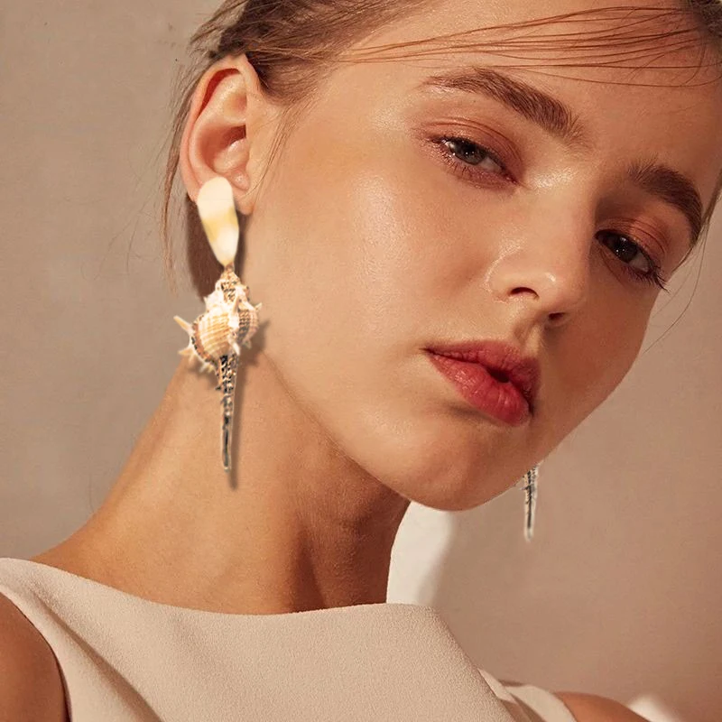 Новинка массивные серьги подвески в виде морской ракушки металлические летние