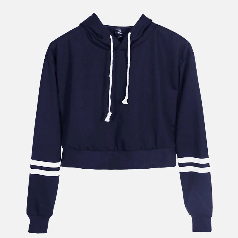 Navy Blue Укороченная Женская толстовка с длинным рукавом с кошачьими ушками и капюшоном, осенняя короткая женская толстовка, Весенняя уличная одежда, милая Женская толстовка с капюшоном - Цвет: Navy Blue
