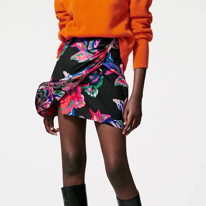 

Floral Wrap Skirt Women Pleated Mini Skirts Womens 2021 Fall Vintage High Waist Woman Skirt Fashion Y2K Short Skirt for Girls