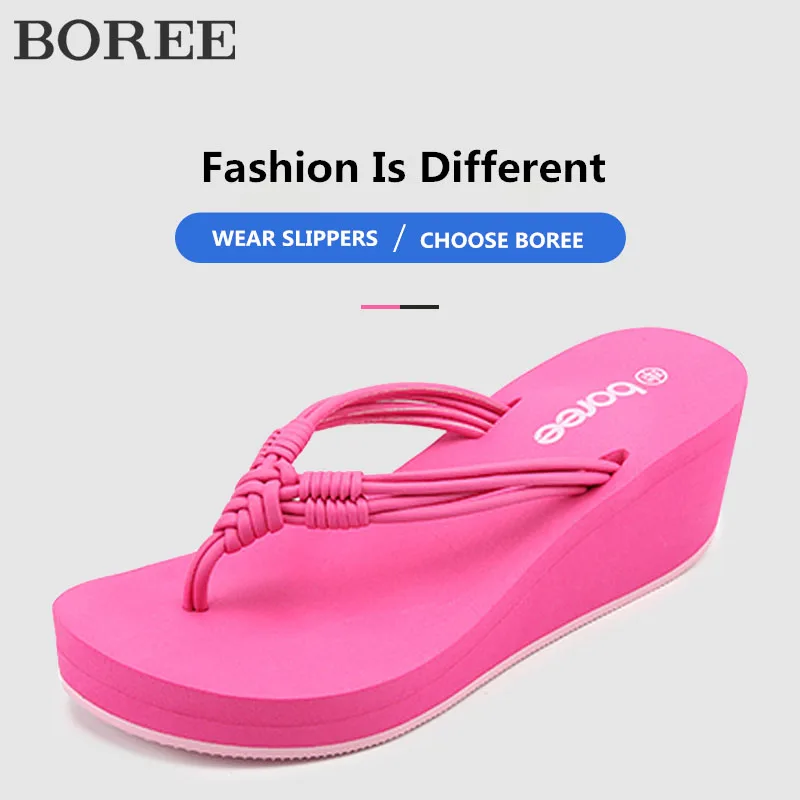 Новые летние тапочки BOREE повседневная обувь на танкетке шлепанцы праздничные