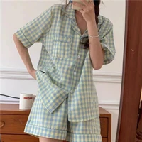 women 2021 summer fruit print pajamas set turn down collar sleepwear short sleeve tops shorts 2 pieces pyjamas set nightwear