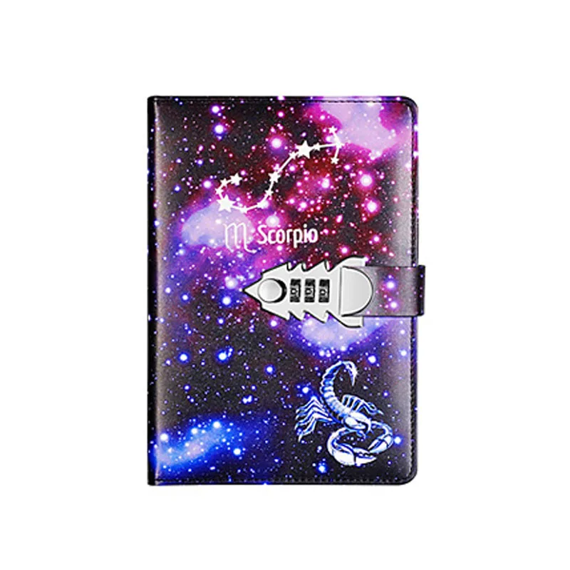 

Personal Password Lock Notebook Twelve Constellations Secret Diary Notepad Gift Fashion Creative DIY Codebook Traveler Journal