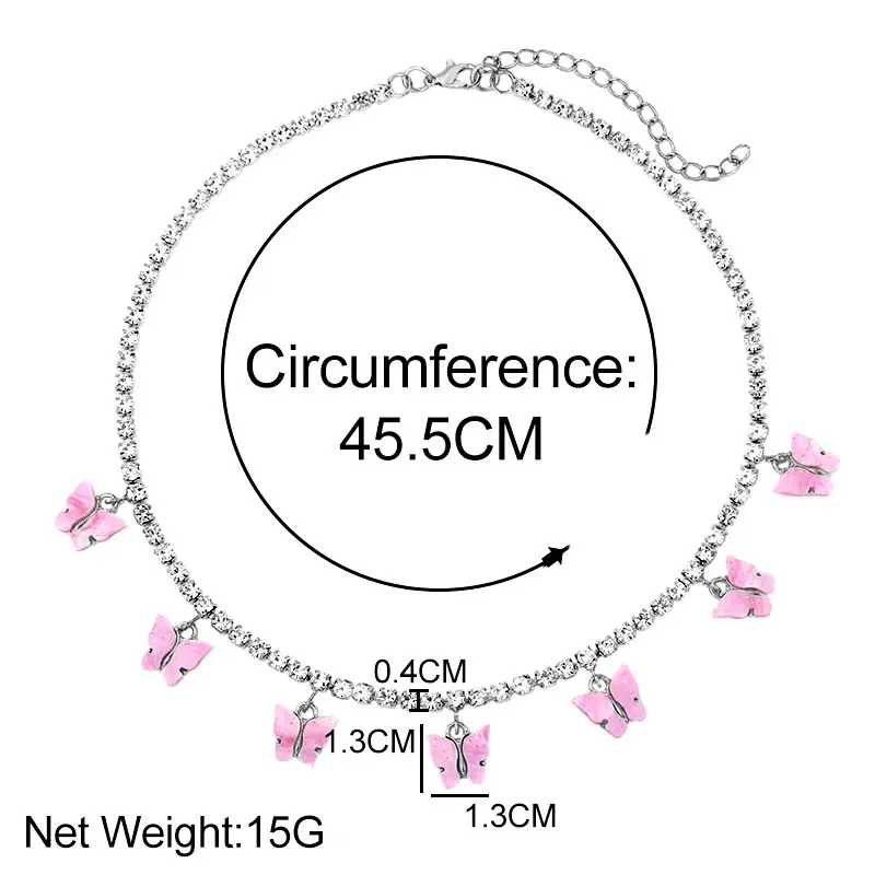 

Neue ode Schmetterling nhnger Halsketter Frauen Silber Farbe Strass Tennis Kette Halsband Halskette HochzeitGeschen