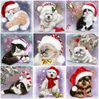 Алмазная мозаика Huacan, наборы для вышивки крестиком, кот 5D, алмазная живопись, квадратная Рождественская шляпа