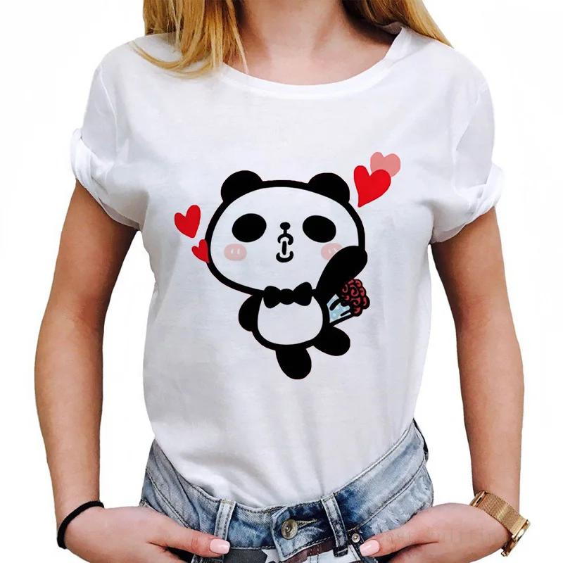 Kawaii милый мультфильм панда принт модные летние футболки женская одежда Harajuku Ullzang