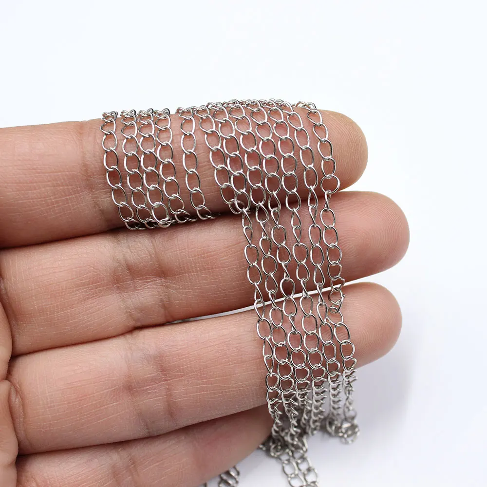 5 Meters Tiny 3mm Bezel Set White Gold Plated Copper Fashion Chain Paperclip Neck Chain Pearl Necklace Making DIY