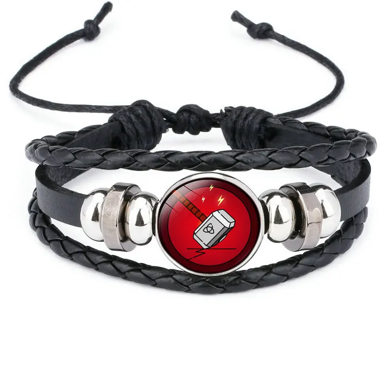 JBN0644 -12009811 Американский супергерой, Супергерой, Бэтмен, Человек-паук, Железный человек, Супермен, логотип, кожаный регулируемый браслет для мальчиков, стеклянный браслет из кабошона - Окраска металла: JBN0644 -12009811