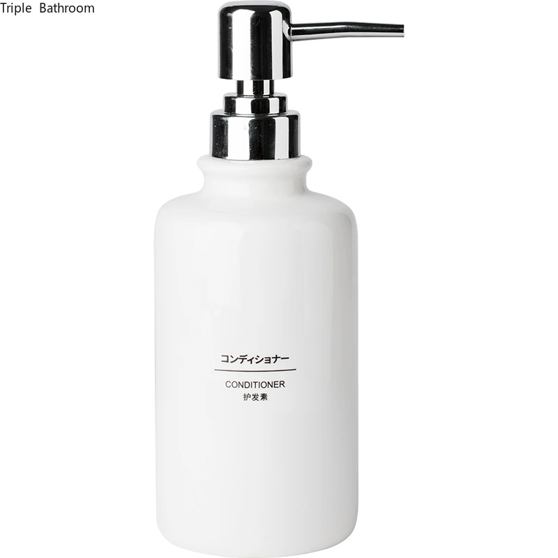 

1 pc 410ml Liquid Soap Ceramics Bottle White Modern Style Home Hand Sanitizer Bottle Bathroom Hotel Soap Bottles Supplies