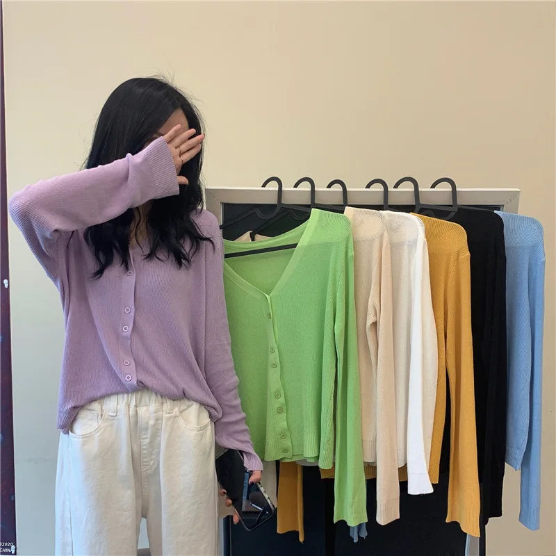 

2021 New For Spring V-Neck Sweater Long Sleeves Buttons Comfort Work Home Versatile Cardigan For Women Y2k