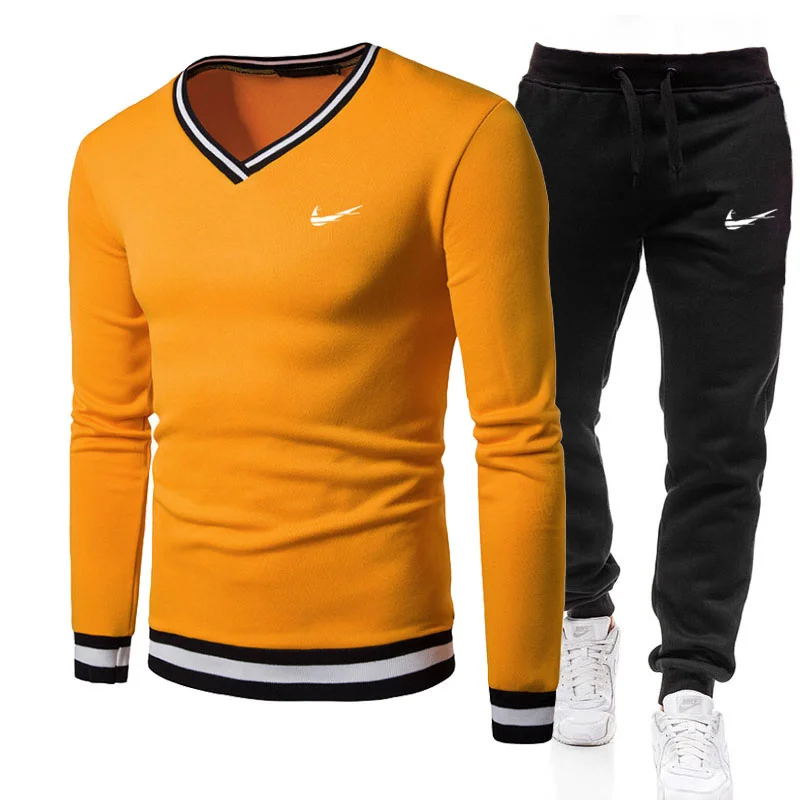 

2021 new Autumn and winter INIKE men's sportswear fitness sweatshirt + Pullover O-Neck 2-piece set leisure suit men hoodie