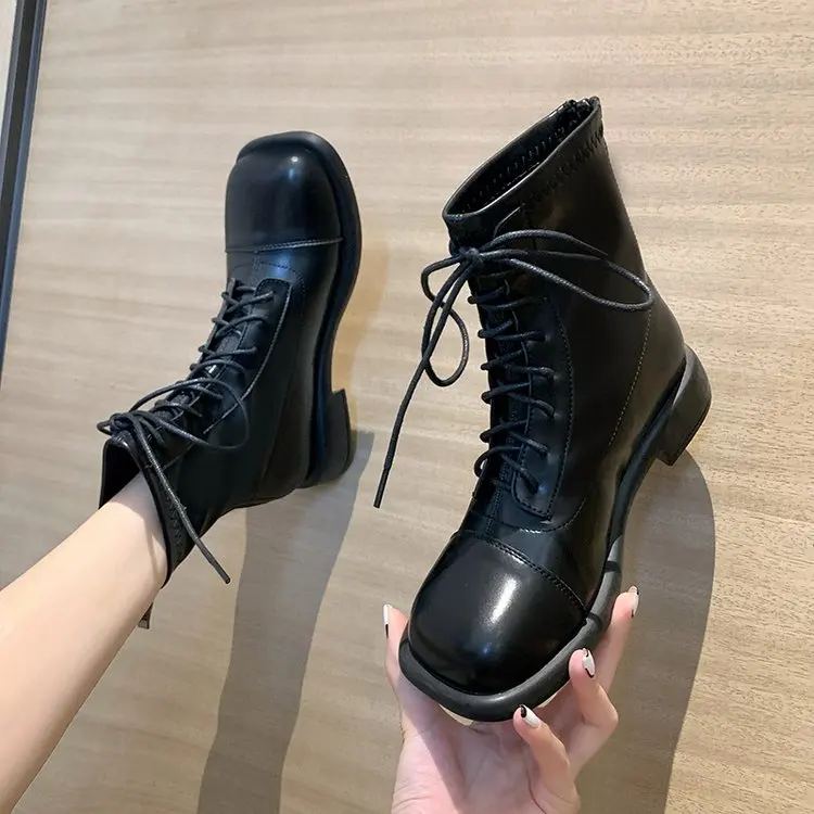 

Женские ботинки на средней толстой подошве, повседневные ботинки в британском стиле, большой размер, 2021