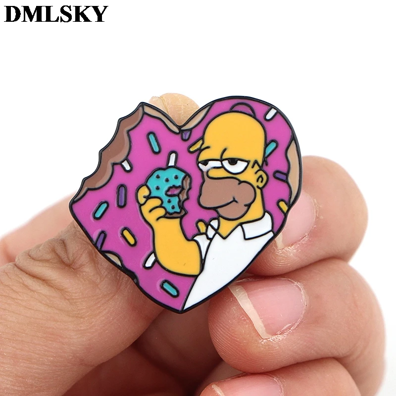 

DMLSKY love Donut Funny pin Enamel pins Cartoon Character Metal Badges Icon on The Backpack Pin Brooch for Clothing M3938